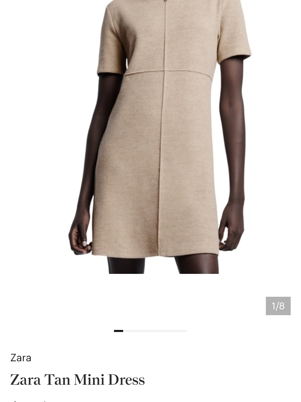 Zara Light Brown Short-Sleeve Mini Knit Dress , Size LARGE